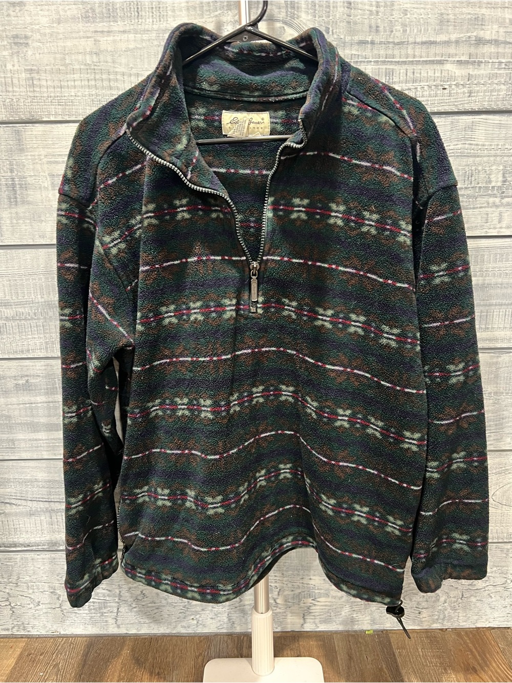 Eddie Bauer Forest Green Striped Half-Zip Fleece Pullover
